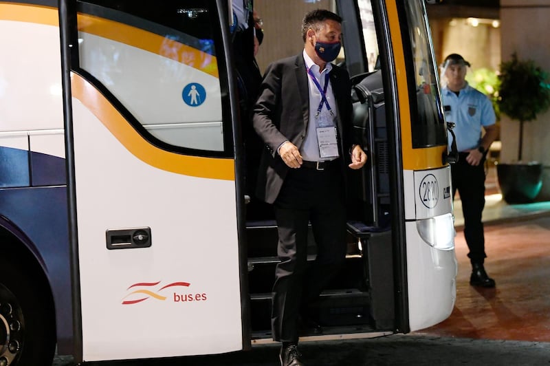 Barcelona's president Josep Maria Bartomeu arrives at the team's hotel. AFP