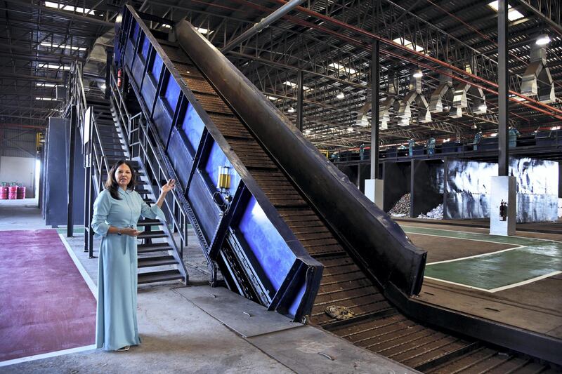 Executive Director Waste Management Agency Eng./ Sonia Nasser explains about the Material Recovery Facility during its opening ceremony in Ras Al Khaimah, UAE, Wednesday, Nov. 27, 2019. Shruti Jain The National