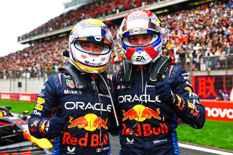 Max Verstappen alongside Red Bull teammate Sergio Perez. Getty Images