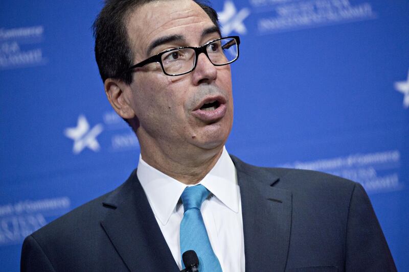Steven Mnuchin, U.S. Treasury secretary, speaks during the SelectUSA Investment Summit in National Harbor, Maryland, U.S., on Thursday, June 21, 2018. The investment summit is dedicated to promoting foreign direct investment (FDI) in the United States and brings together companies from all over the world to facilitate business investment in America. Photographer: Andrew Harrer/Bloomberg