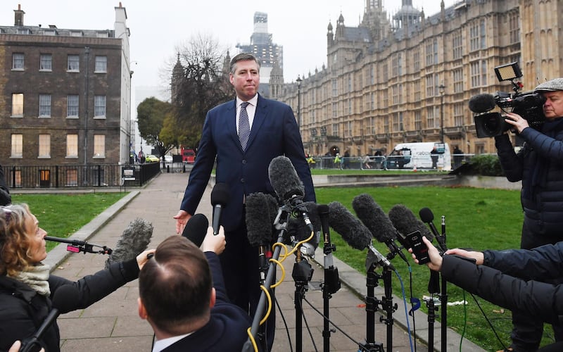 epa07225203 Chariman of the 1922 Committee Sir Graham Brady speaks to the media outside parliament in London, Britain, 12 December 2018. Theresa May will face a challenge to her leadership on 12 December 2018 after 48 letters calling for a contest were delivered to the Chariman of the 1922 Committee. May will find out her future after Conservative Members of Parliament vote between 18:00 GMT and 20:00 GMT later in the evening.  EPA/ANDY RAIN