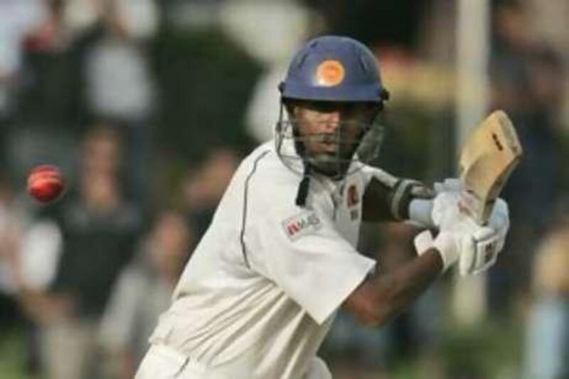 The Sri Lankan cricketer Thilan Samaraweera bats during the second day of the first Test against India.
