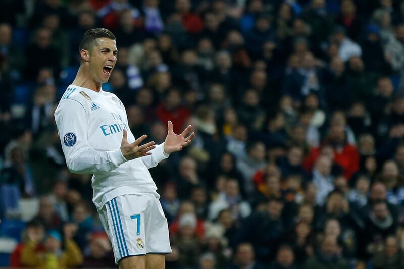 Real Madrid's Cristiano Ronaldo reacts after missing a chance to score during the Champions League Group H soccer match between Real Madrid and Borussia Dortmund at the Santiago Bernabeu stadium in Madrid, Spain, Wednesday, Dec. 6, 2017. (AP Photo/Francisco Seco)