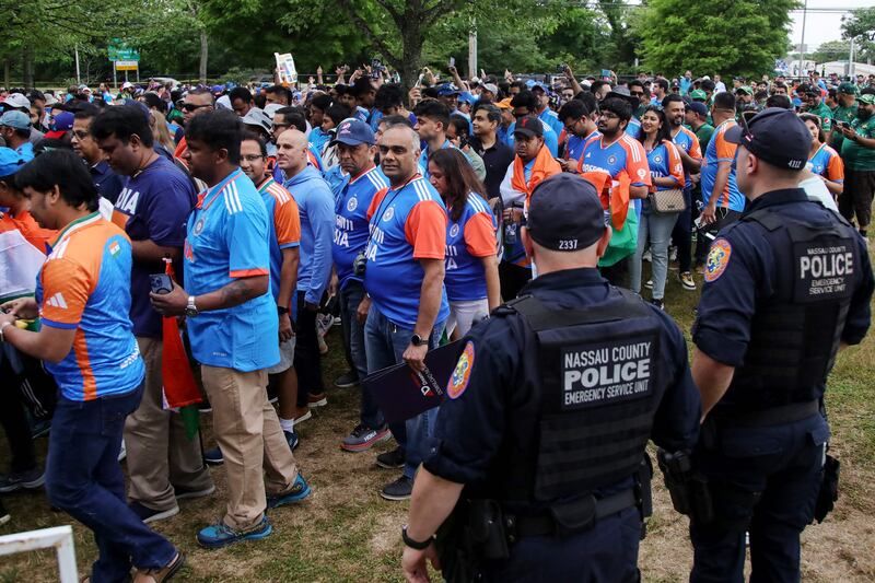 Supporters arrive for the ICC T20 World Cup 2024 match between India and Pakistan at Nassau County International Cricket Stadium in New York on June 9, 2024. AFP