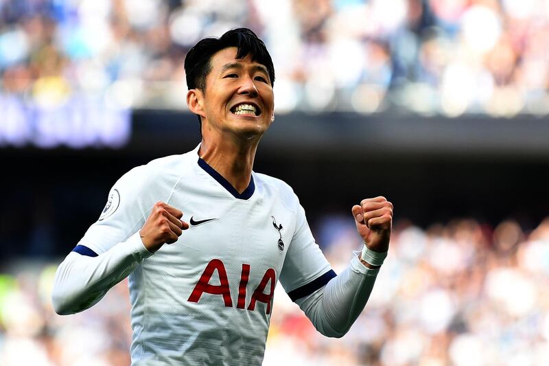 Tottenham Hotspur's South Korean striker Son Heung-min celebrates scoring his second goal against Crystal Palace to make it 3-0. AFP