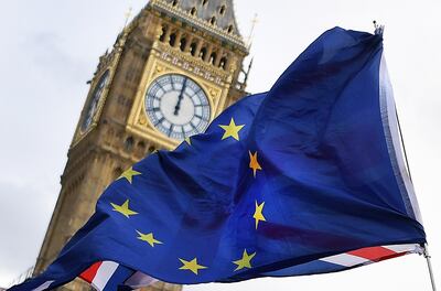 The EU and UK flag outside parliament in London, Britain, 09 February 2022. EPA
