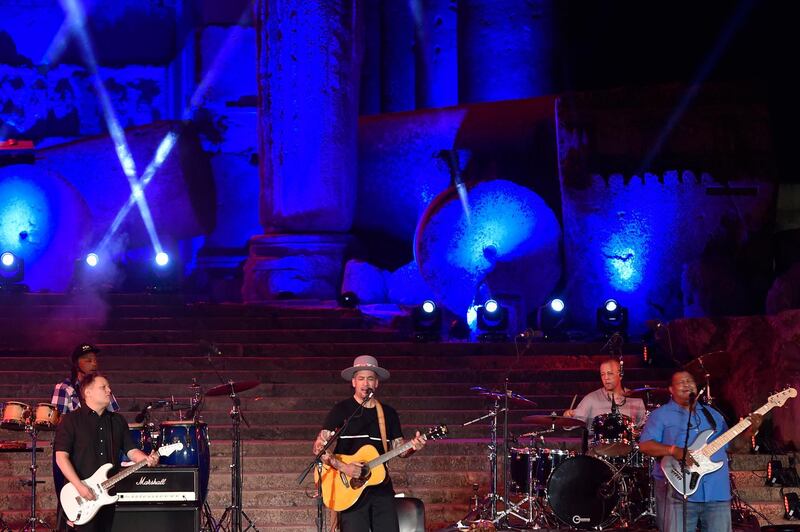 US singer-songwriter, Ben Harper (C), performs on stage at the last night of the annual Baalbeck International Festival (BIF) in Baalbeck, Beqaa Valley, Lebanon. EPA