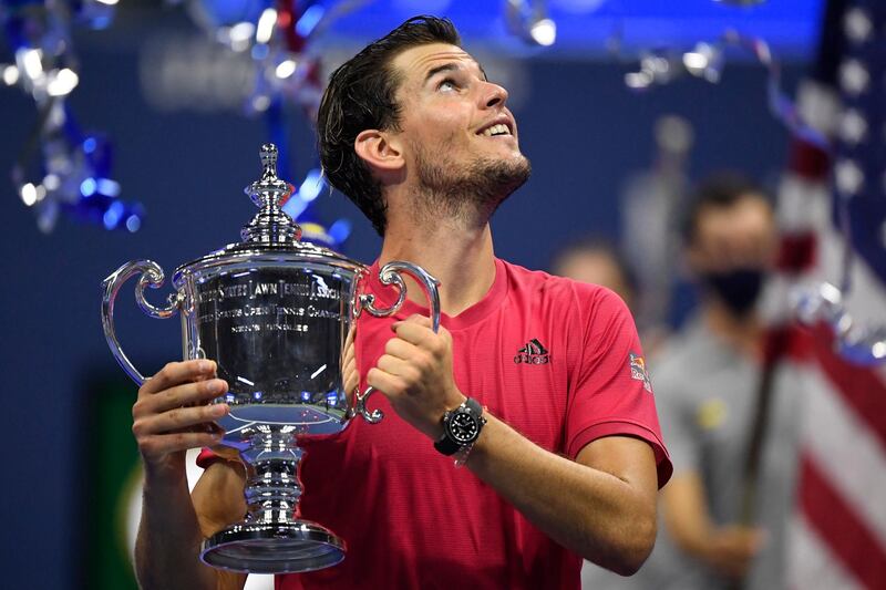 Dominic Thiem celebrates his victory in New York.