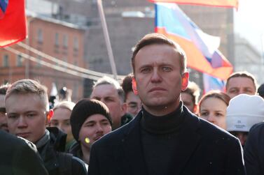 FILE PHOTO: Russian opposition politician Alexei Navalny takes part in a rally in Moscow, Russia February 29, 2020. REUTERS/Shamil Zhumatov/File Photo