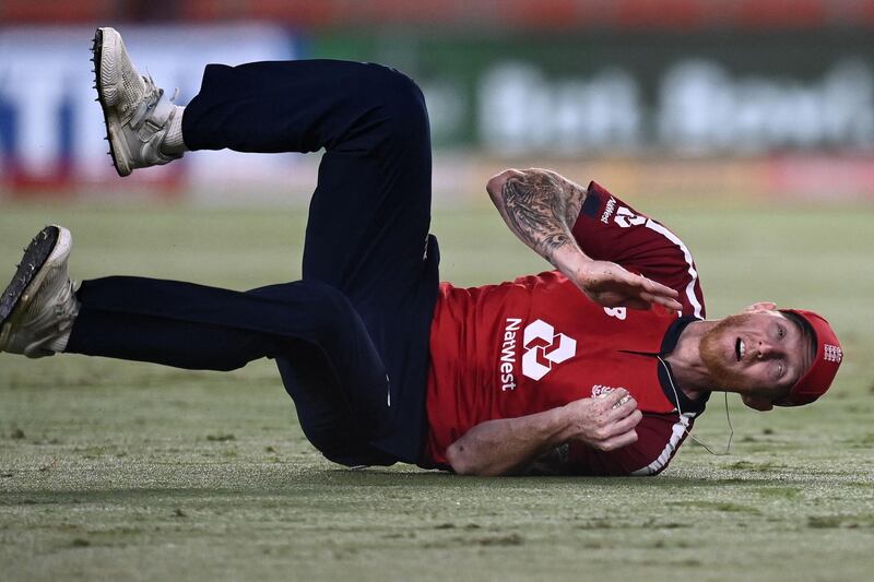 England fielder Ben Stokes takes the catch to dismiss India's Hardik Pandya. AFP