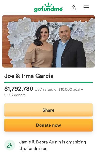 The GoFundMe page set up for Irma Garcia, who was killed in the Texas school shooting on Tuesday.