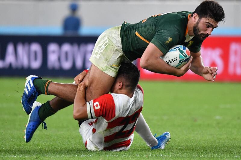 12. Damian De Allende (South Africa). Japan knew they were in for a tough night when the Springboks defence swarmed them in the opening exchanges. De Allende set the tone. Over the 80 minutes, he made 14 tackles. AFP