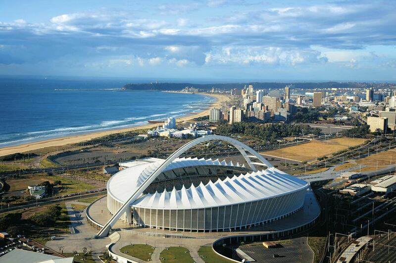 The Moses Mabhida Stadium against the skyline of the city of Durban in South Africa. Great Stock / Corbis
