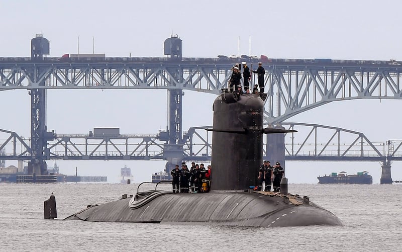 French submarine FNS Amethyste prepares to arrive at a US naval base in Connecticut.  AP