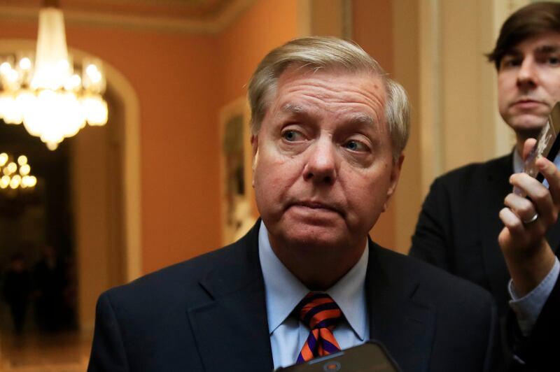 Sen. Lindsey Graham, R-S.C. speaks to reporters on Capitol Hill in Washington, Tuesday, Jan. 8, 2019, (AP Photo/Manuel Balce Ceneta)