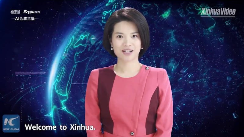 A screenshot of the video posted by China Xinhua News showing the new female AI news anchor. Courtesy China Xinhua News