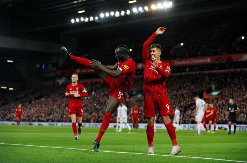 January 2, 2020, Liverpool 2 Sheffield United 0: Sadio Mane, left, celebrates after scoring his team's second goal at Anfield. Reuters