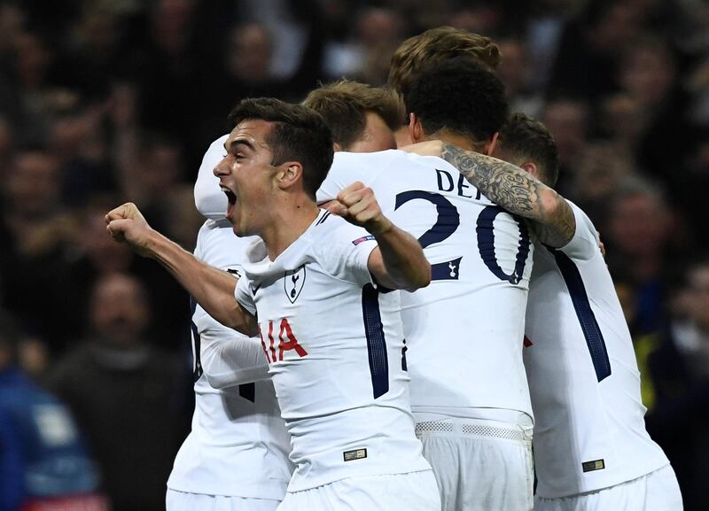 Tottenham players celebrate Christian Eriksen's goal. Dylan Martinez / Reuters