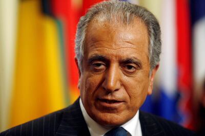 FILE PHOTO: U.S. Ambassador to the United Nations Zalmay Khalilzad speaks to the media after a meeting of the U.N. Security Council to discuss the conflict between Russian and Georgia at United Nations headquarters in New York August 11, 2008.    REUTERS/Keith Bedford/File Photo