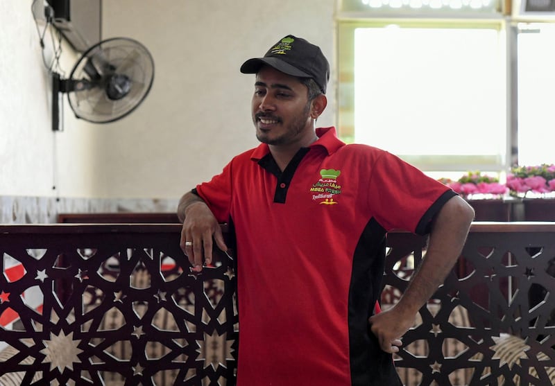 Residents and Heat in Sweihan-AD  Muhammed Shafi, 35 from Kerala, staying in Sweihan for last 6 months, and works as a waiter at Mega Fresh Restaurant in Sweihan on June 9, 2021.
Reporter: Haneen Dajani News