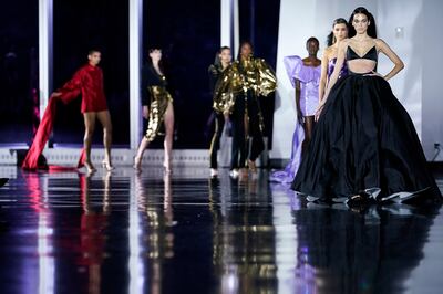 The Christian Cowan autumn/winter 2022 collection is modelled at the One World Trade Centre during New York Fashion Week on Friday. Invision / AP