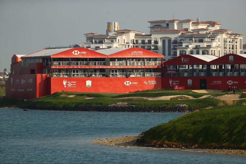 General View of the 18th green at Yas Links Golf Course. Getty Images