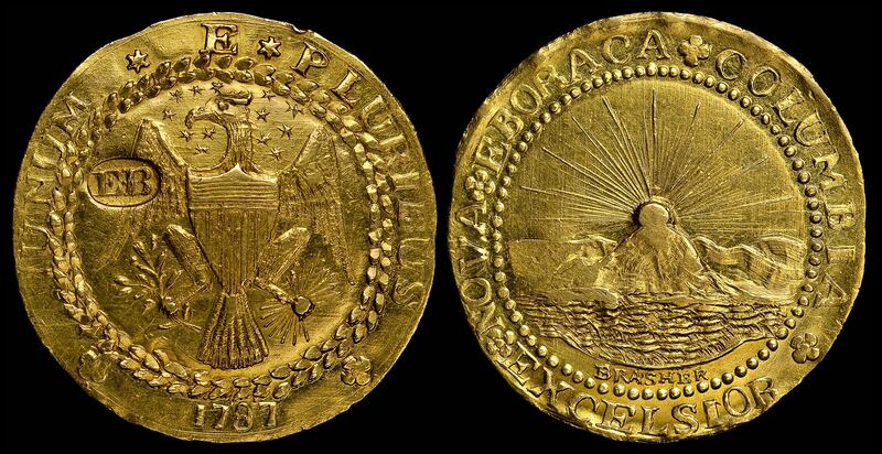 As the US's first privately minted gold coin, the 1787 Brasher Doubloon was sold for $9.36 million in 2021. Photo: Heritage Auctions