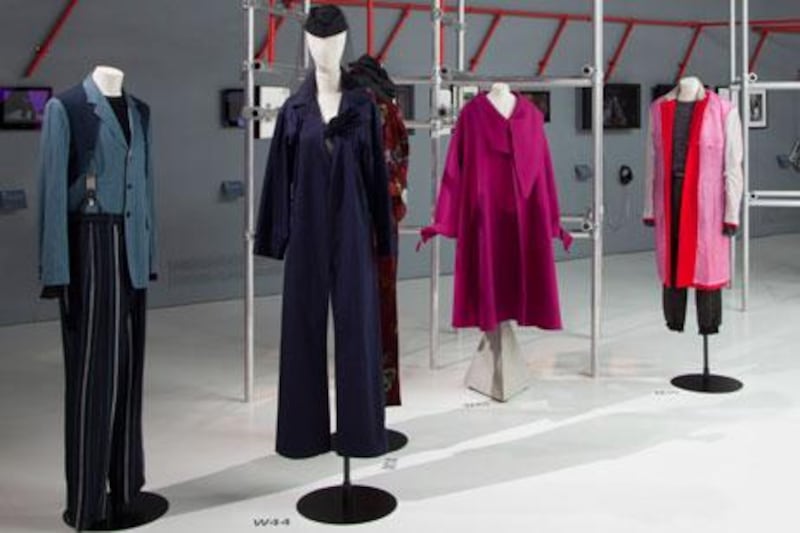A collection of some of the Yohji Yamamoto pieces on show at the V&A museum.