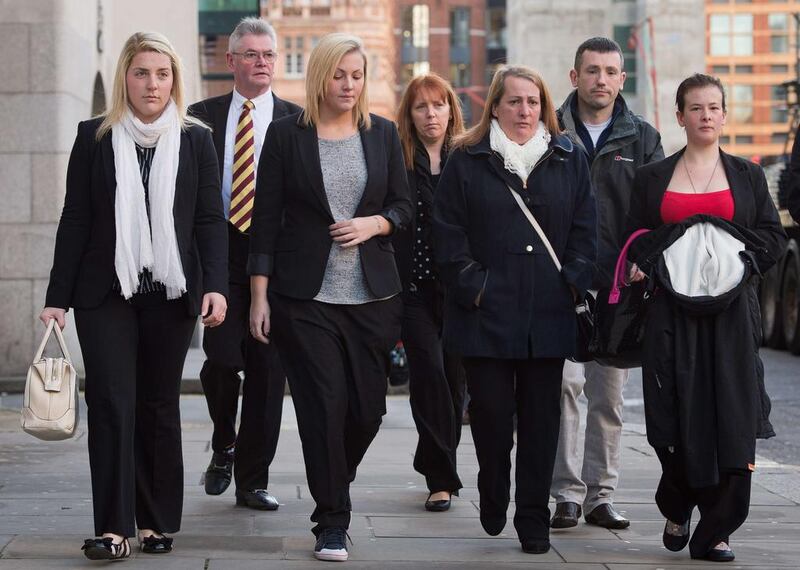 Family members and loved ones of British soldier Lee Rigby arrive at the Old Bailey court in central London where two men faced trial accused of the soldier's murder. Leon Neal / AFP

