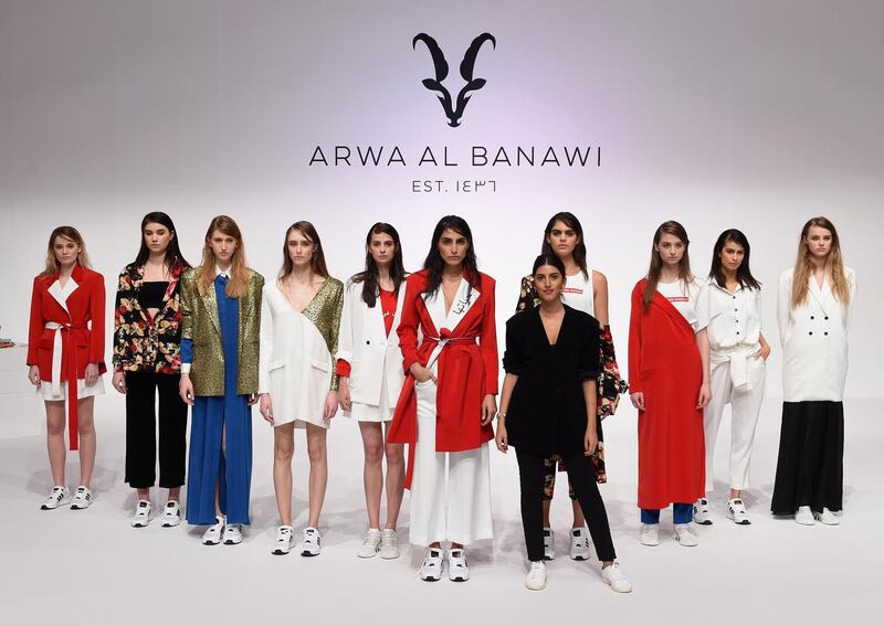 Messages of female empowerment and feminist slogans typified the collection by designer Arwa Al Banawi at Fashion Forward Season 9. Courtesy Fashion Forward *** Local Caption *** Arwa Al Banawi Courtesy Fashion Forward.jpg
