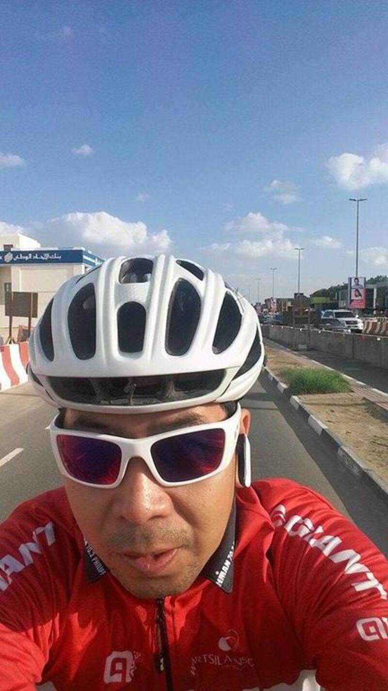 Dubai resident Dave Aggabao Gomez takes a morning selfie on his #cycletoworkuae commute. Courtesy Dave Aggabao Gomez