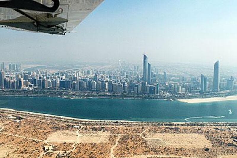 The Corniche in Abu Dhabi viewed from the sky,