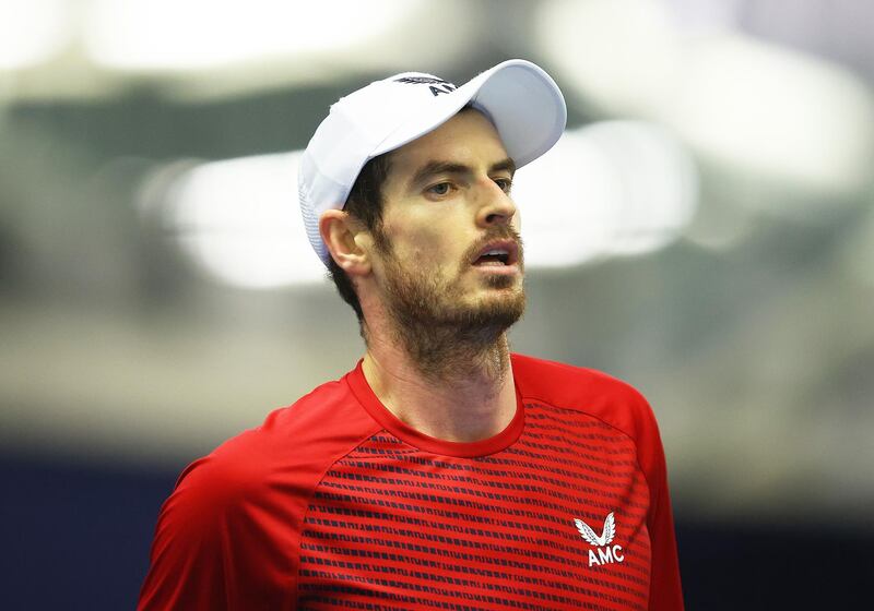 LONDON, ENGLAND - DECEMBER 22: Andy Murray looks on during their round robin match against Cameron Norrie during Day Three of the Battle of the Brits Premier League of Tennis at the National Tennis Centre on December 22, 2020 in London, England. (Photo by Julian Finney/Getty Images for LTA)