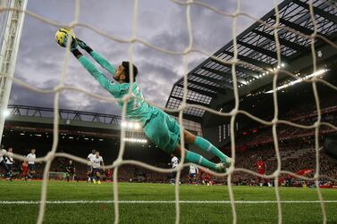 Soccer Football - Premier League - Liverpool v Tottenham Hotspur - Anfield, Liverpool, Britain - October 27, 2019 Tottenham Hotspur's Paulo Gazzaniga in action Action Images via Reuters/Jason Cairnduff EDITORIAL USE ONLY. No use with unauthorized audio, video, data, fixture lists, club/league logos or "live" services. Online in-match use limited to 75 images, no video emulation. No use in betting, games or single club/league/player publications. Please contact your account representative for further details.