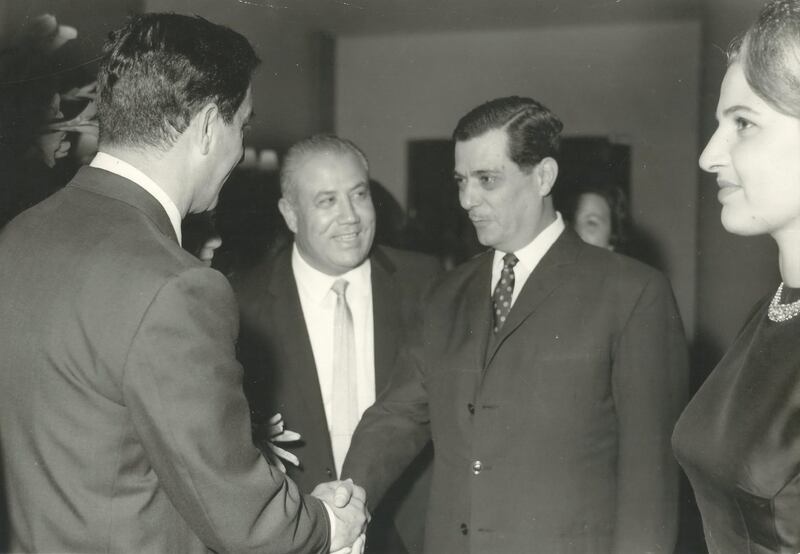 Yusuf Beidas, with his wife, Wedad Salameh, in Beirut in the early 1960s. On Beidas's right is Lebanese construction tycoon Emile Bustani.