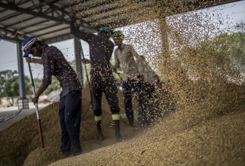 Workers in New Delhi. India placed bans on exports of wheat and wheat flour to cool domestic prices. Bloomberg