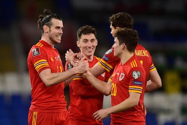 Wales' Gareth Bale and teammates celebrate after the match. Reuters