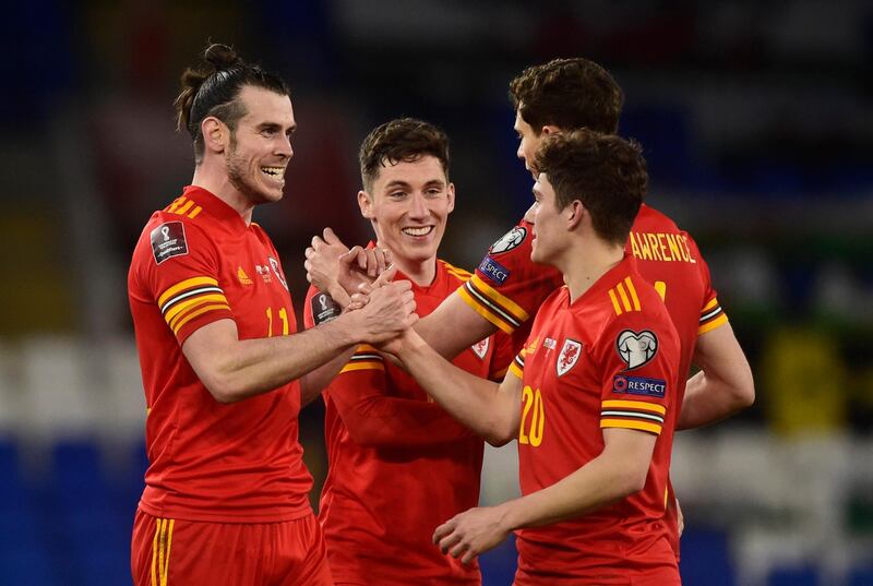 Soccer Football - World Cup Qualifiers Europe - Group E - Wales v Czech Republic - Cardiff City Stadium, Cardiff, Wales, Britain - March 30, 2021 Wales' Gareth Bale and teammates celebrate after the match REUTERS/Rebecca Naden