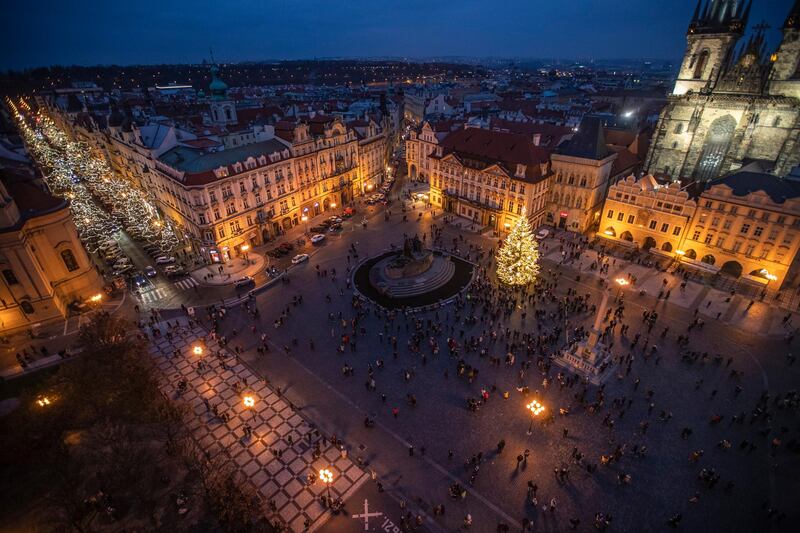 The illuminated Old Town Square with a Christmas tree in Prague, Czech Republic.   EPA