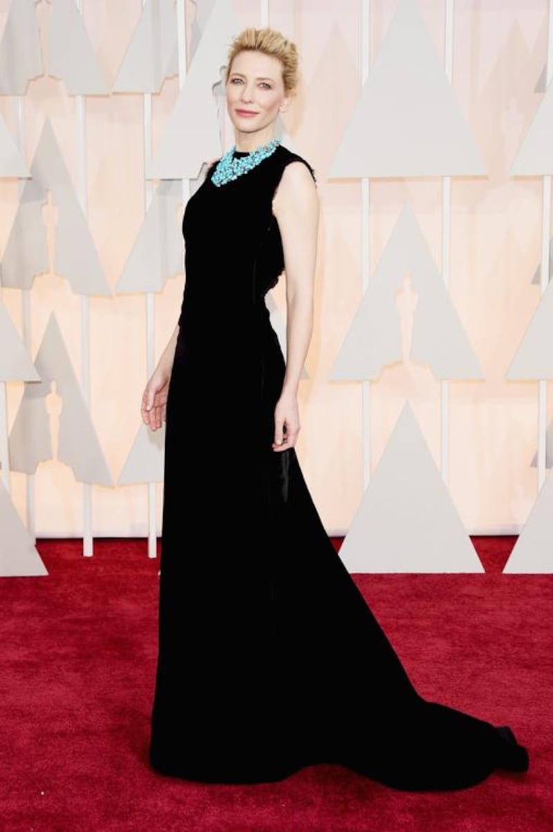 Cate Blanchett, never one to look either boring or too try hard, paired a subtle black Maison Martin Margiela gown with a standout turquoise statement necklace to exceptional effect. As one of the few actresses to wear black this year, Blanchett was evidence that an LBD can be far from boring. Jason Merritt / Getty Images / AFP