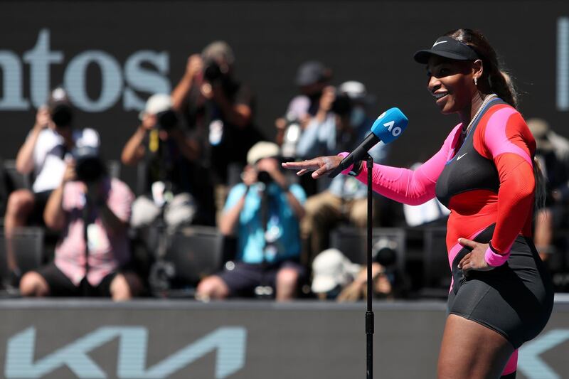 Serena Williams talks to the spectators after beating Anastasia Potapova on day five of the Australian Open. AFP