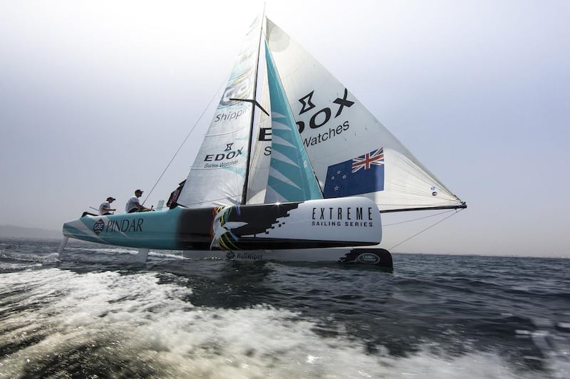 The GAC-Pindar catamaran takes part in the Oman leg of the Extreme Sailing Series. Courtesy Lloyd Images