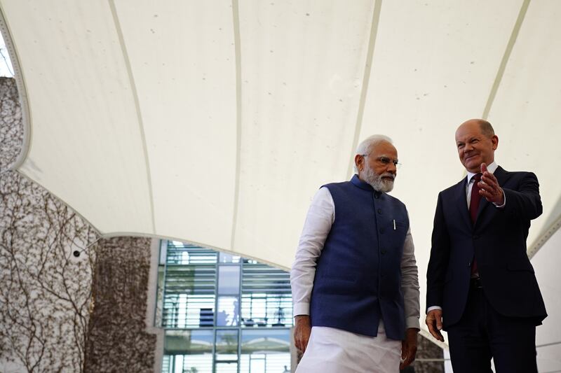 Mr Modi's meeting with Mr Scholz comes on the first leg of his three-day trip to Germany, France and Denmark for talks amid the continuing conflict in Ukraine. Getty Images