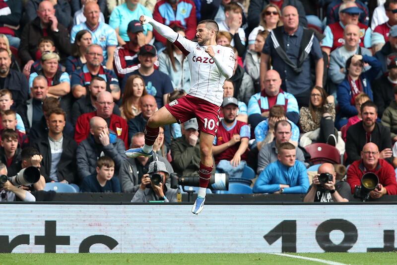 Emiliano Buendia celebrates after scoring for Villa. Getty