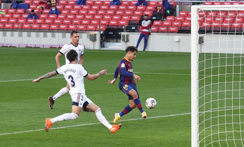 Barcelona's Philippe Coutinho scores on Sunday. Reuters