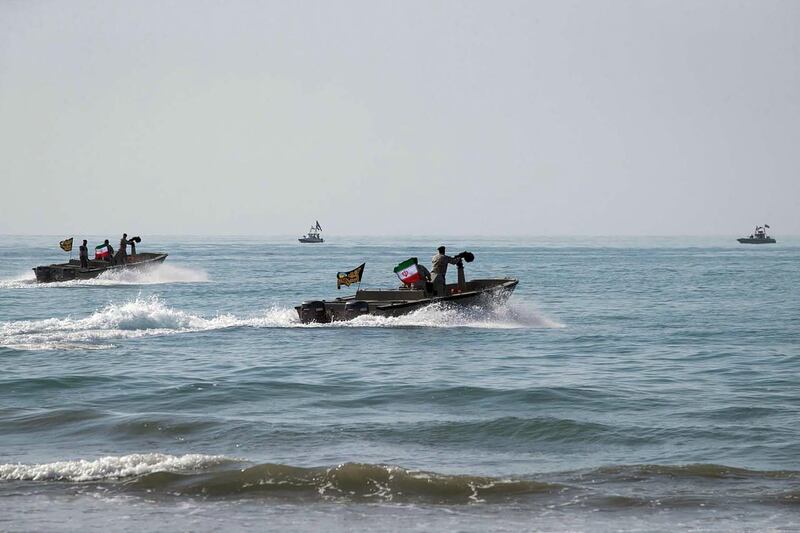 Iranian soldiers during a military exercise in the Gulf, near the strategic strait of Hormuz in southern Iran during a three-day exercise. AFP, HO via Iranian Army website