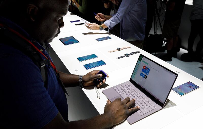 A man tries the new Samsung Galaxy Book S laptop. EPA