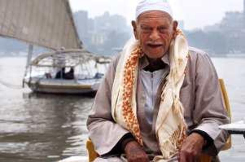 Hagg Ahmed Ibrahim el Digui, 85, whose family has worked in the felucca business since 1819, once transported Oum Khalthoum to a birthday party for King Farouk on an island in 1935. Saturday December 20, 2008. Victoria Hazou for the National *** Local Caption ***  VH_felucca (22).JPG