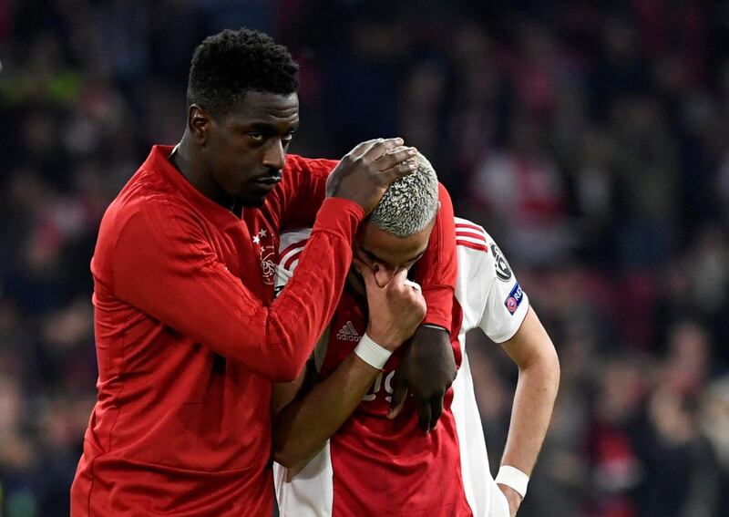 Ajax's Hakim Ziyech looks dejected after the match. Reuters