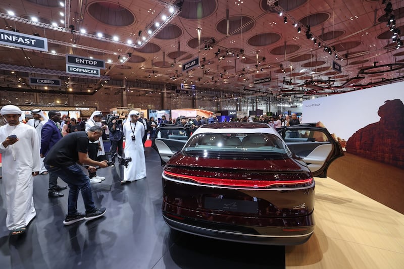 A Lucid Air Dream Edition electric vehicle on the opening day of the Geneva International Motor Show Qatar 2023, in Doha. Bloomberg